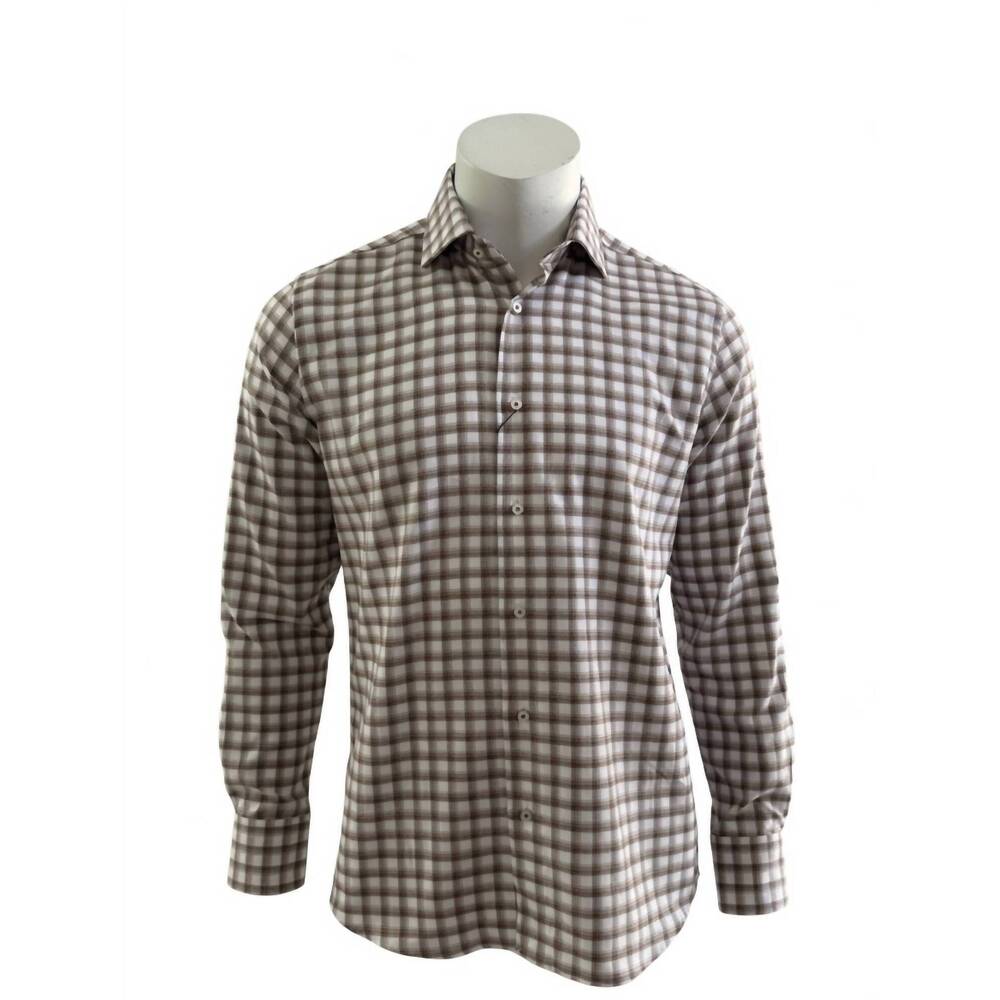 NEW CALDER CARMEL men's oxford sport shirt in brown plaid